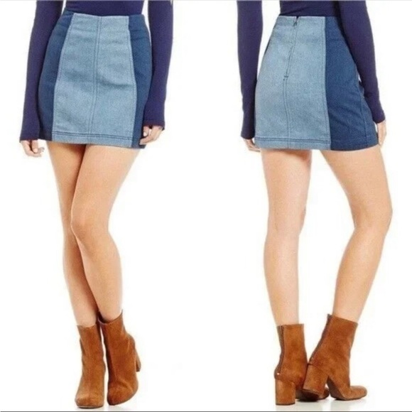 Free‎ People Color Block Denim Mini Skirt - Picture 2 of 6
